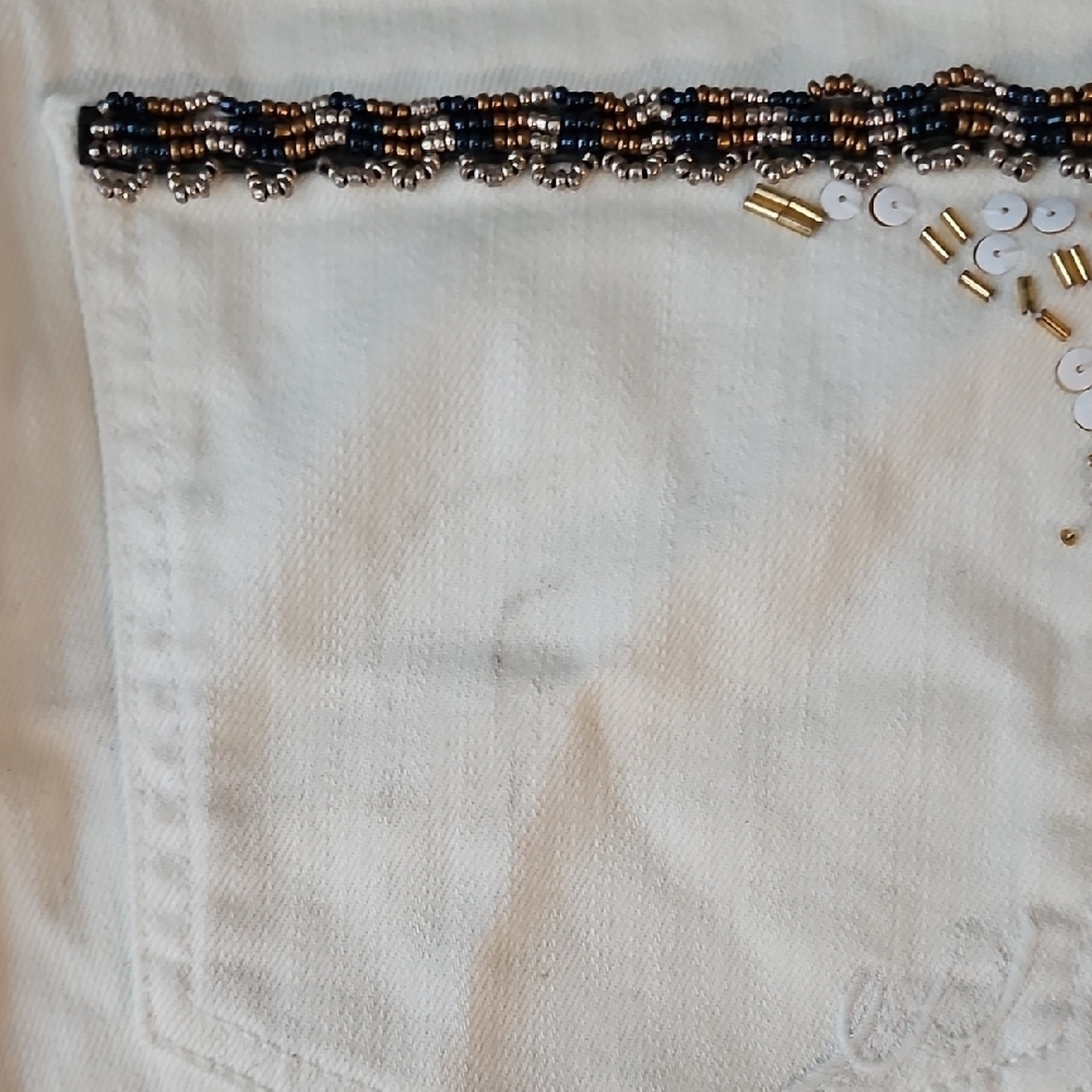 Express Women's Cream and Black Sequin Jean Shorts - Picture 4 of 4